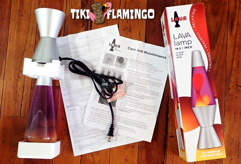The packaging and instructions for an American 14.5" lava lamp.