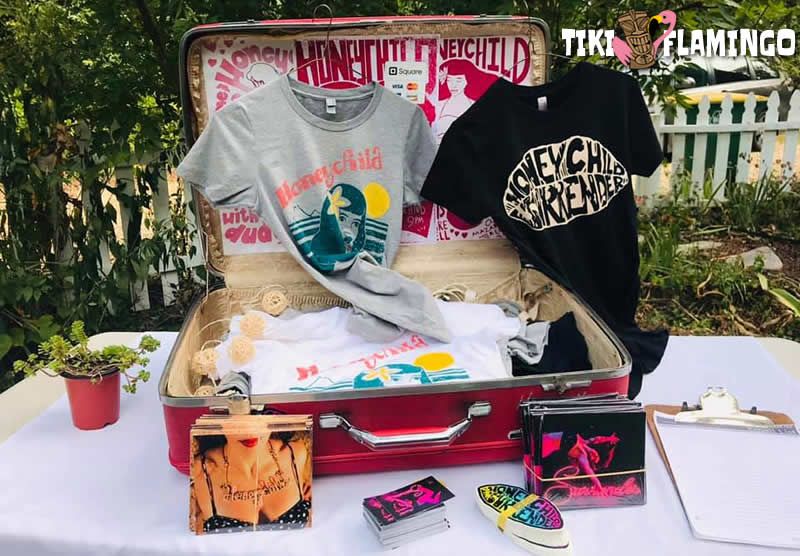 Band merch on display at Athens Porchfest